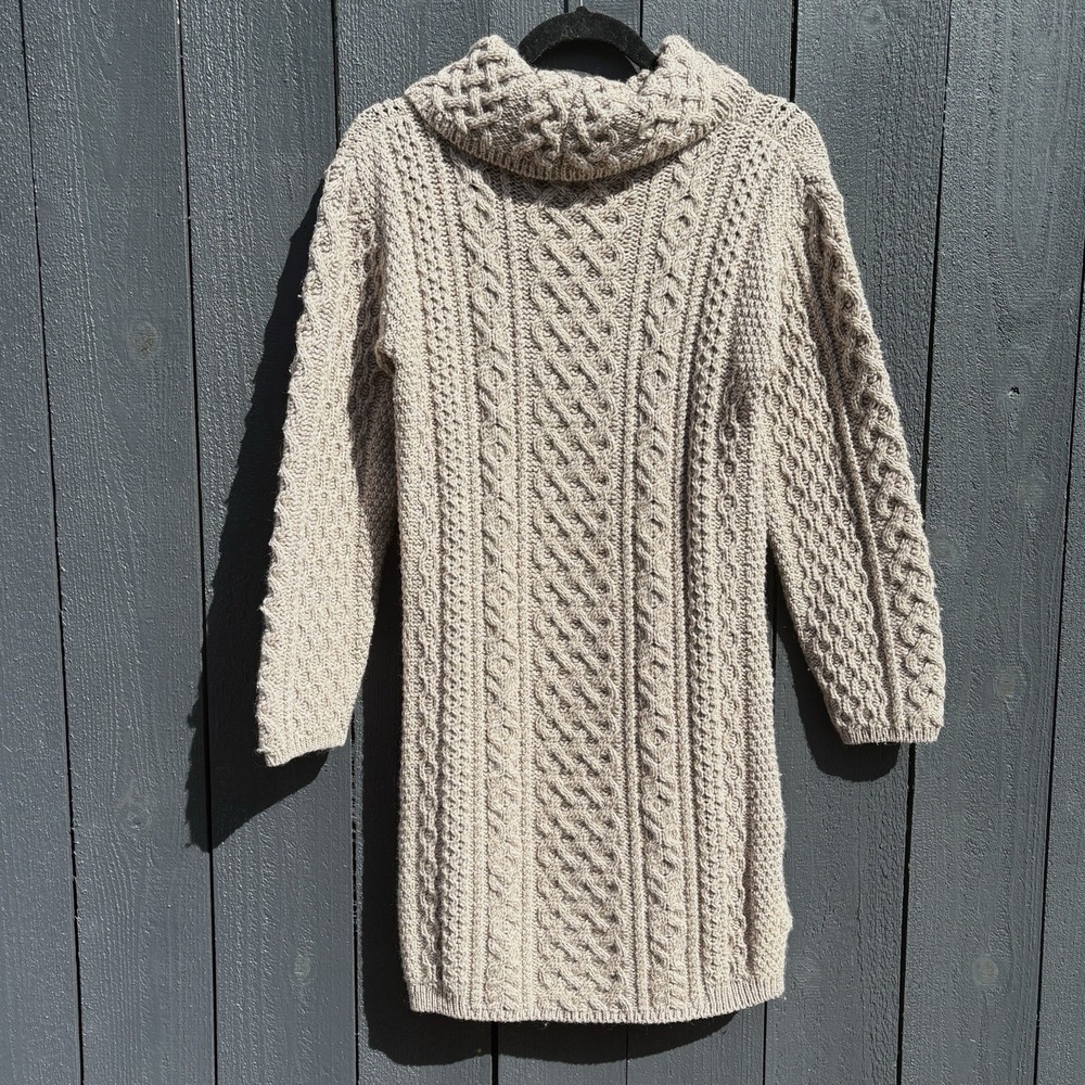 Aran Woollen Mills Wool Sweater Dress XS Fisherman Preppy Chunky Cable Knit Mini